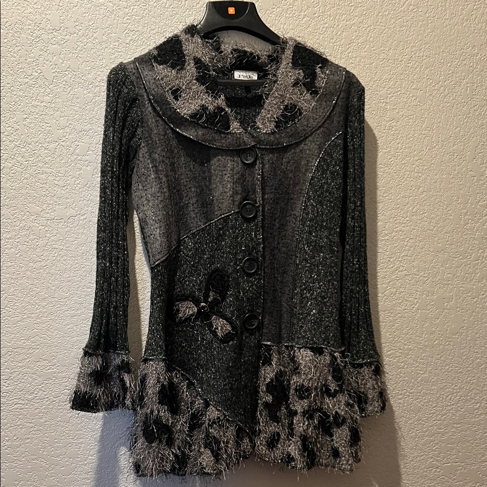 Paris Textured Black and Gray Cardigan